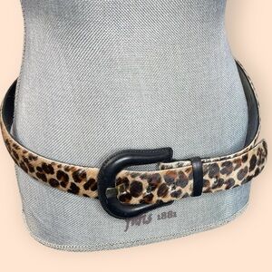 Vintage Sandy Duftler Designs belt, featuring a leopard print on the outside L
